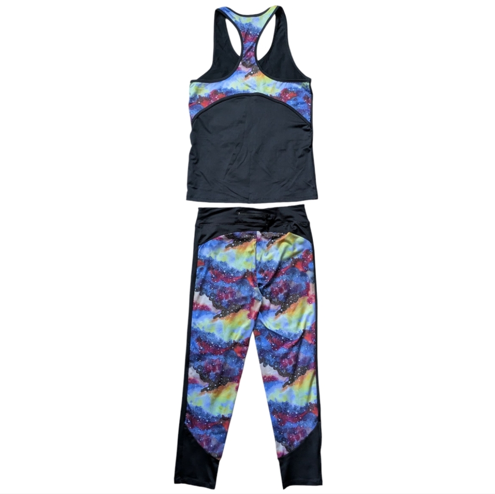 CoverGirl Active Workout Set Black Multi Racerback Top XL Coordinating Legging L